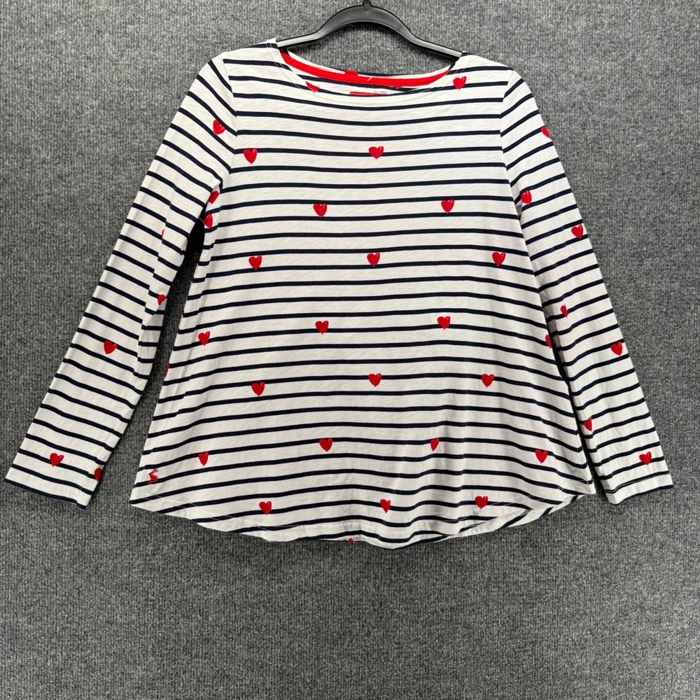 Joules Top Womens 4 White Blue Striped Round Neck Pullover Casual Nautical Prep